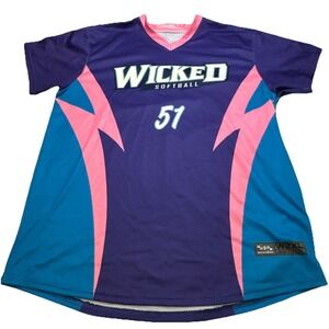 Boombah Wicked Softball Jersey Womens W2XL Purple Teal Pink Number 51 V-Neck